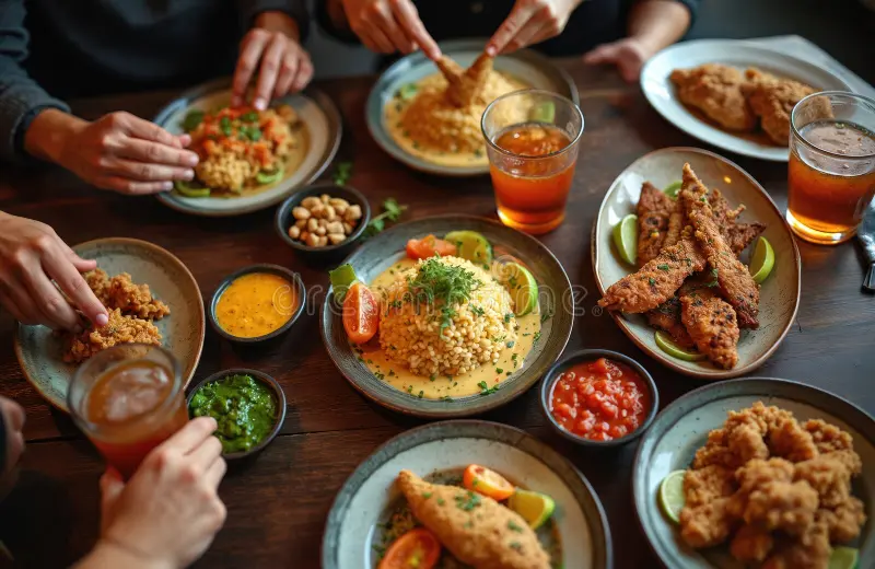 Plates of authentic peruvian food